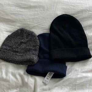 Aritzia Three Knit Beanies - Black, Navy, Gray